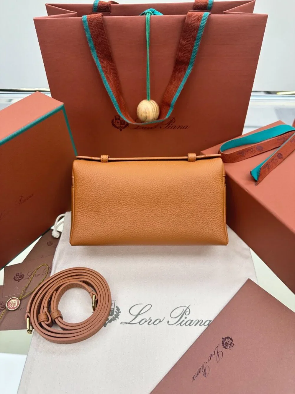 Loro Piana Extra Pocket L19 Calfskin Leather Bag Tan Gold HW